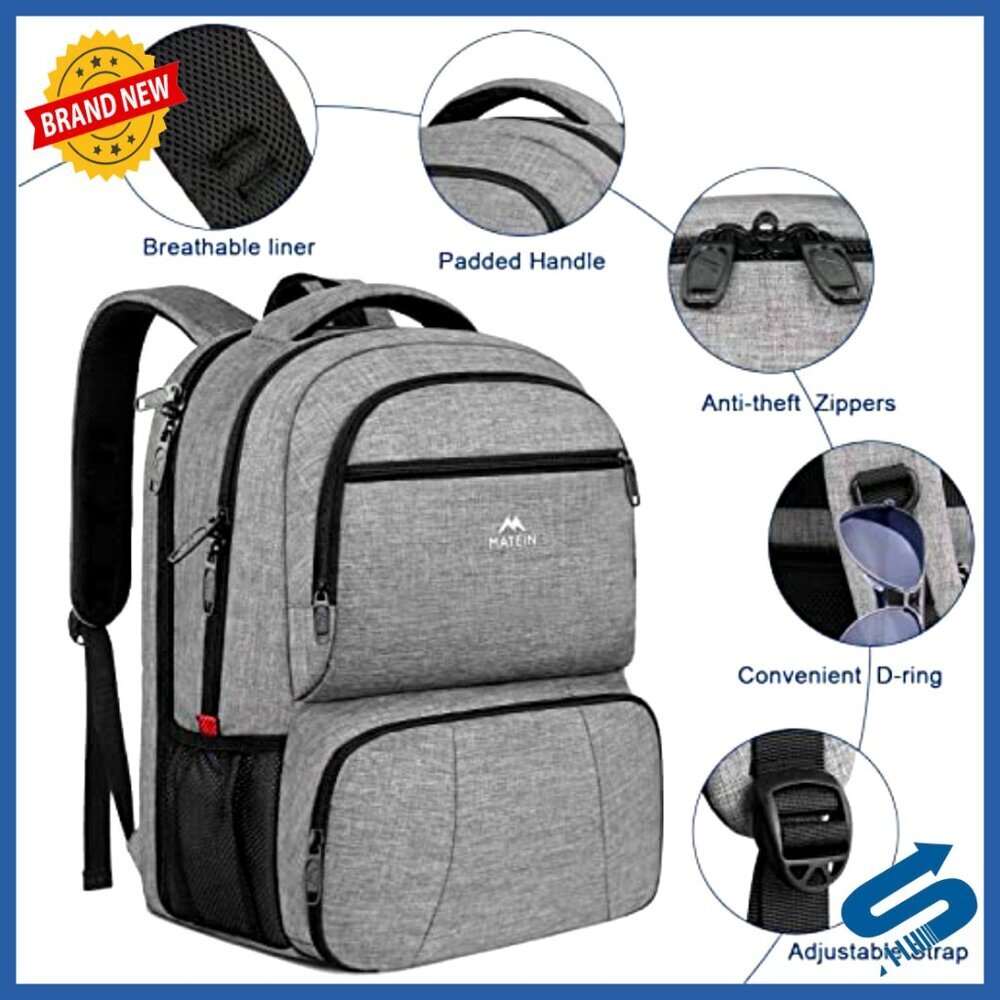 Insulated Cooler Backpack with USB Charging Port Laptop Compartment Travel Work - Picture 5 of 6
